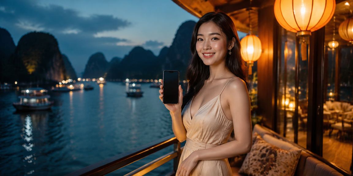 Người dùng tại Hội An truy cập casino trực tuyến qua điện thoại dưới ánh đèn lồng về đêm